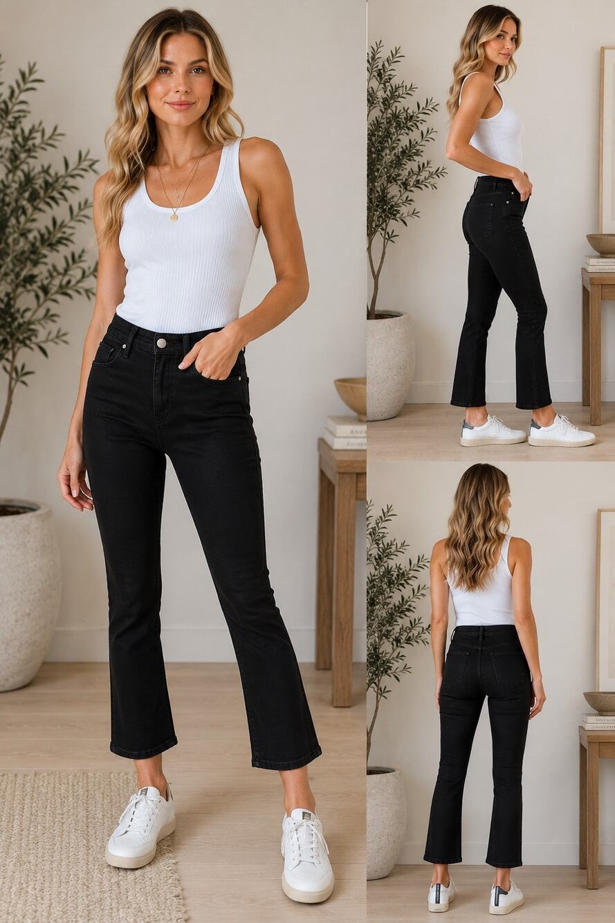 Kut from the Kloth Black Cropped Kick Flare Jeans 2 Minimalist Capsule Wardrobe
